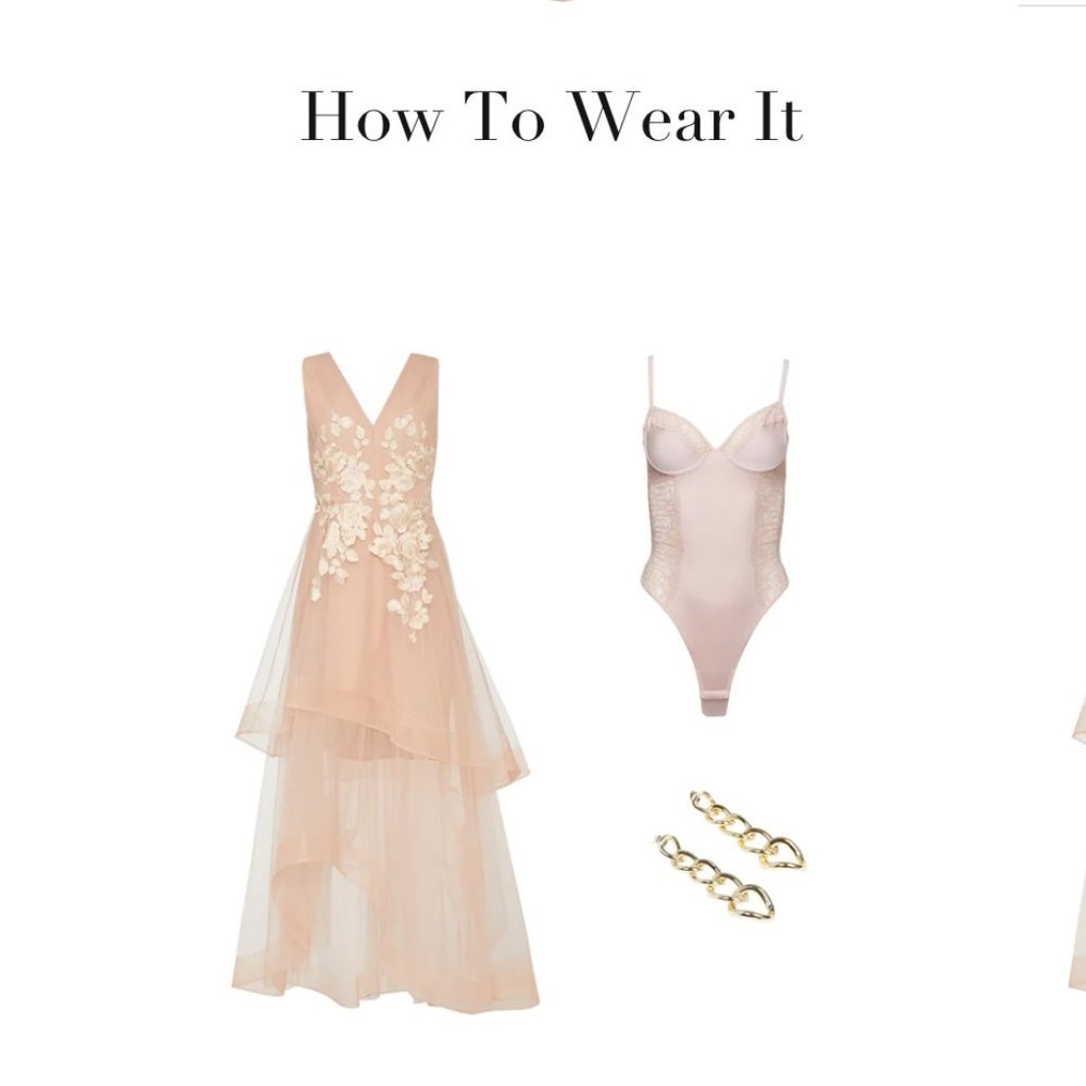 BCBG Max Azria Floral Sheer Embroidered Appliquéd Asymmetrical Gown Nude Pink - Picture 7 of 8